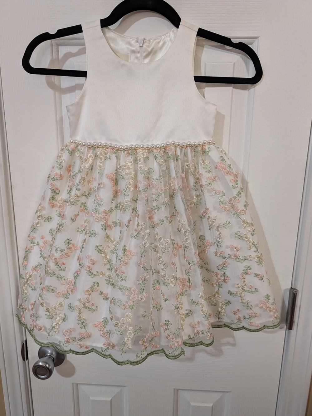 American Princess Cream and Pink Floral Eyelet Party Dress